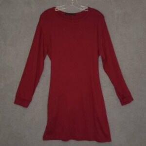 Fraiche By J Dress Womens L Preppy Burgundy Knee Length Sash Long Sleeve New